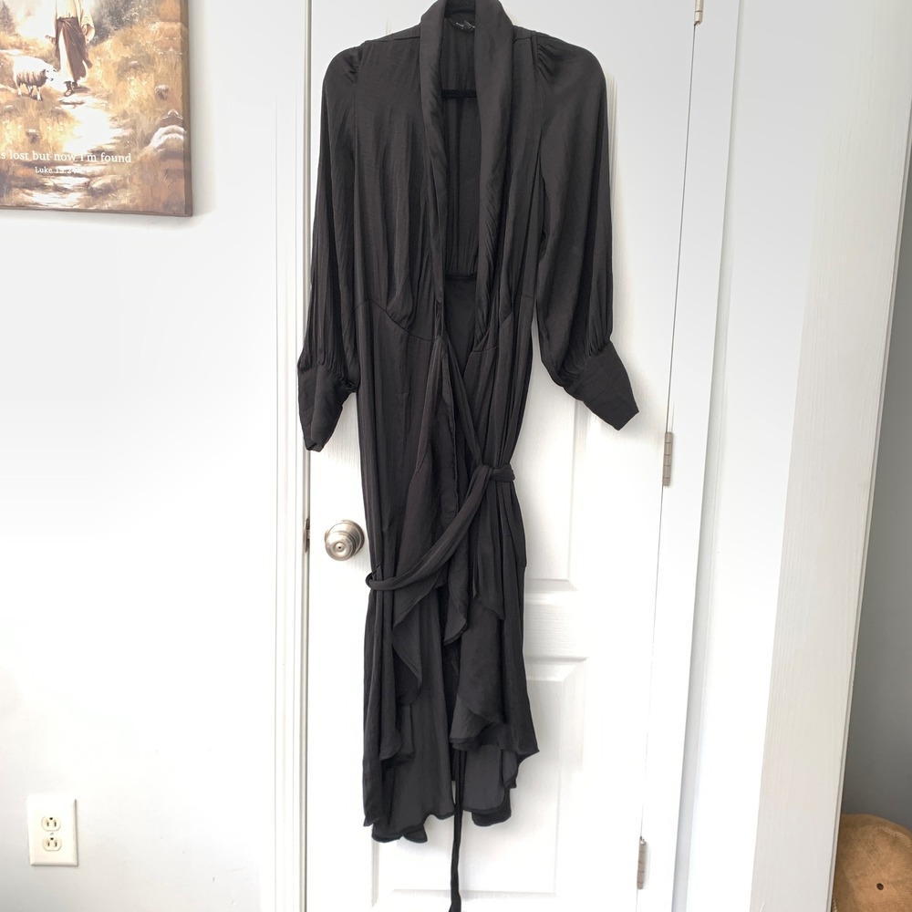 Banana Republic Womens Black Wrap Midi Dress Long Sleeve Shawl Collar Size M
